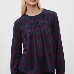 Aritzia Talula Plaid Blue and Purple Blouse